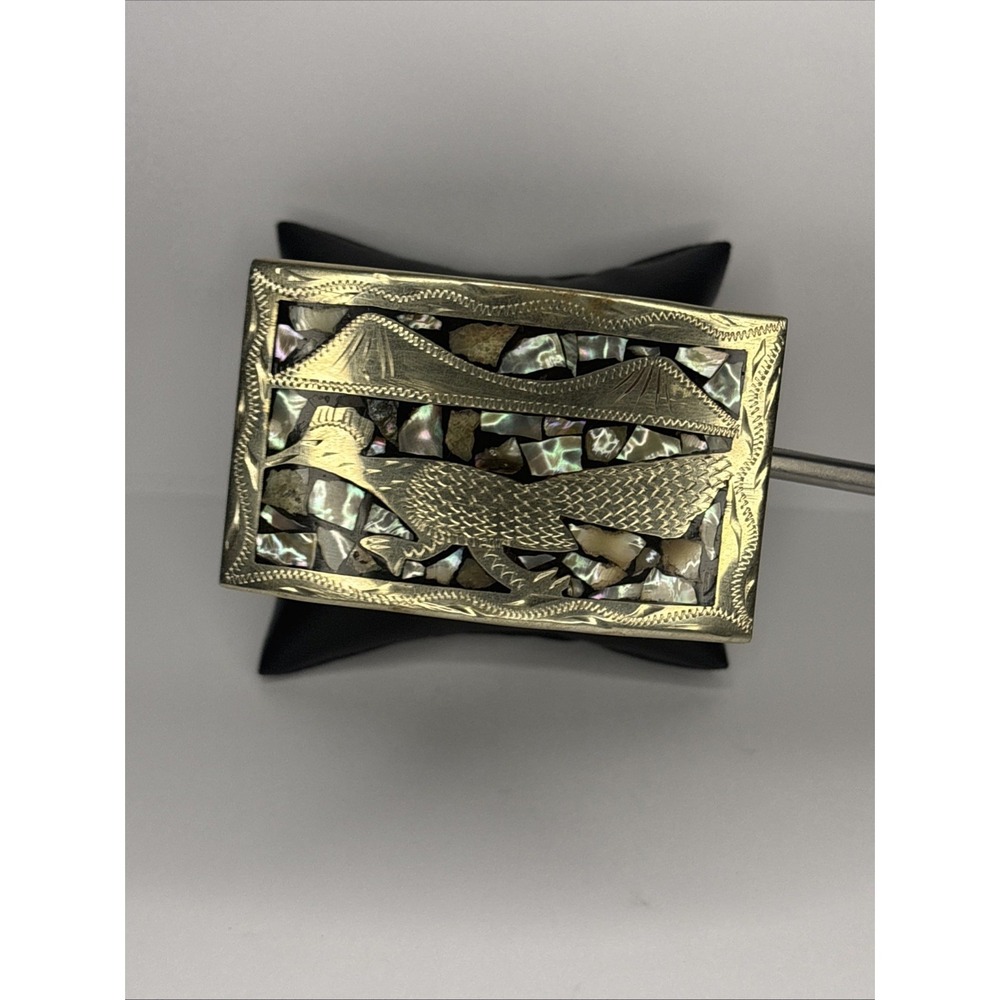 Alpaca Mexico Vintage 70s RoadRunner Silver Belt Buckle With Abalone Shell Inlay